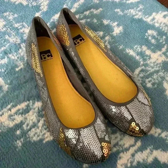 BC Golden and silver sequin canvas ballet flats seven - Picture 1 of 7